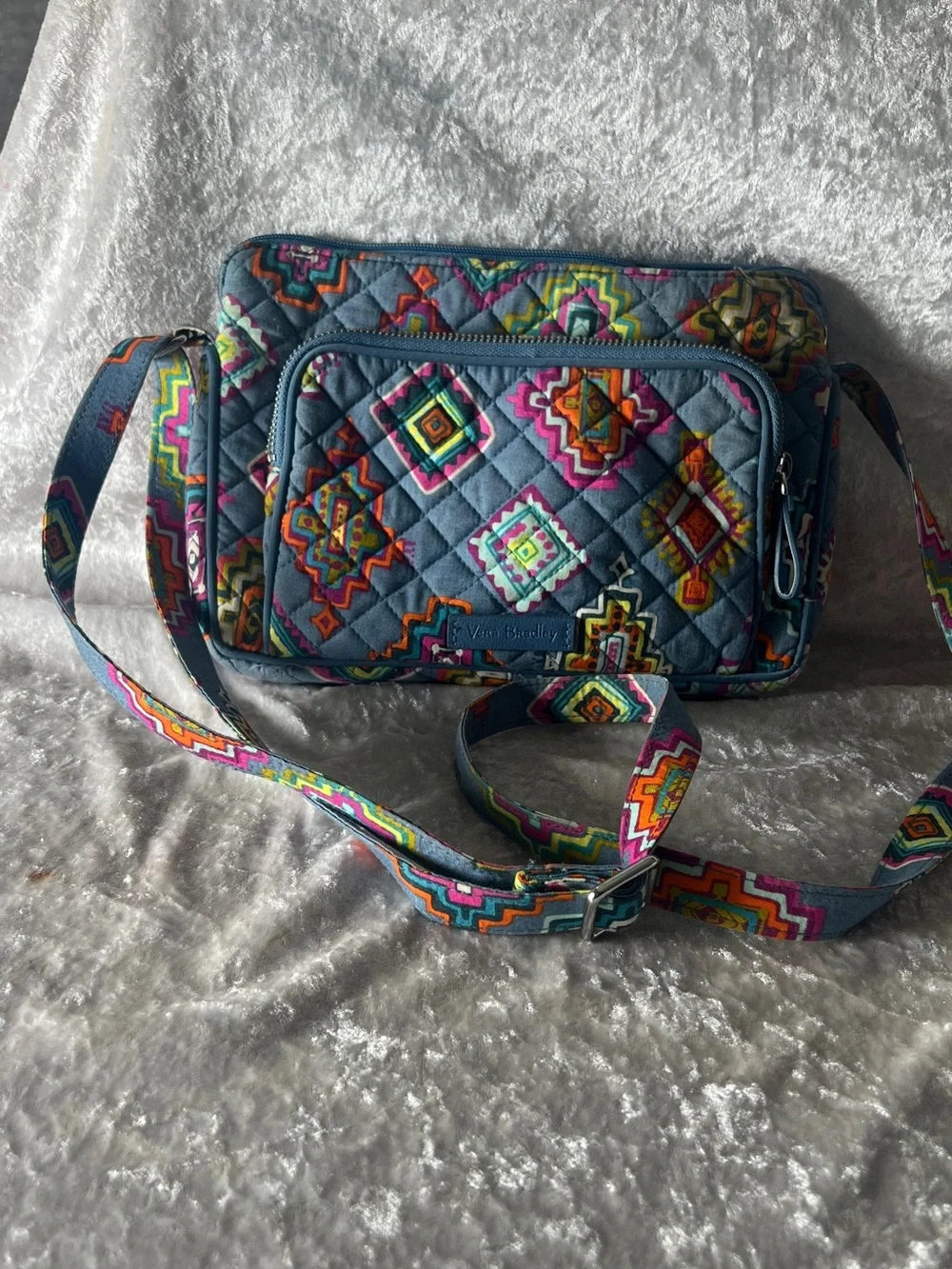 Vera Bradley Teal Quilted Crossbody with Multicolor Geometric Print